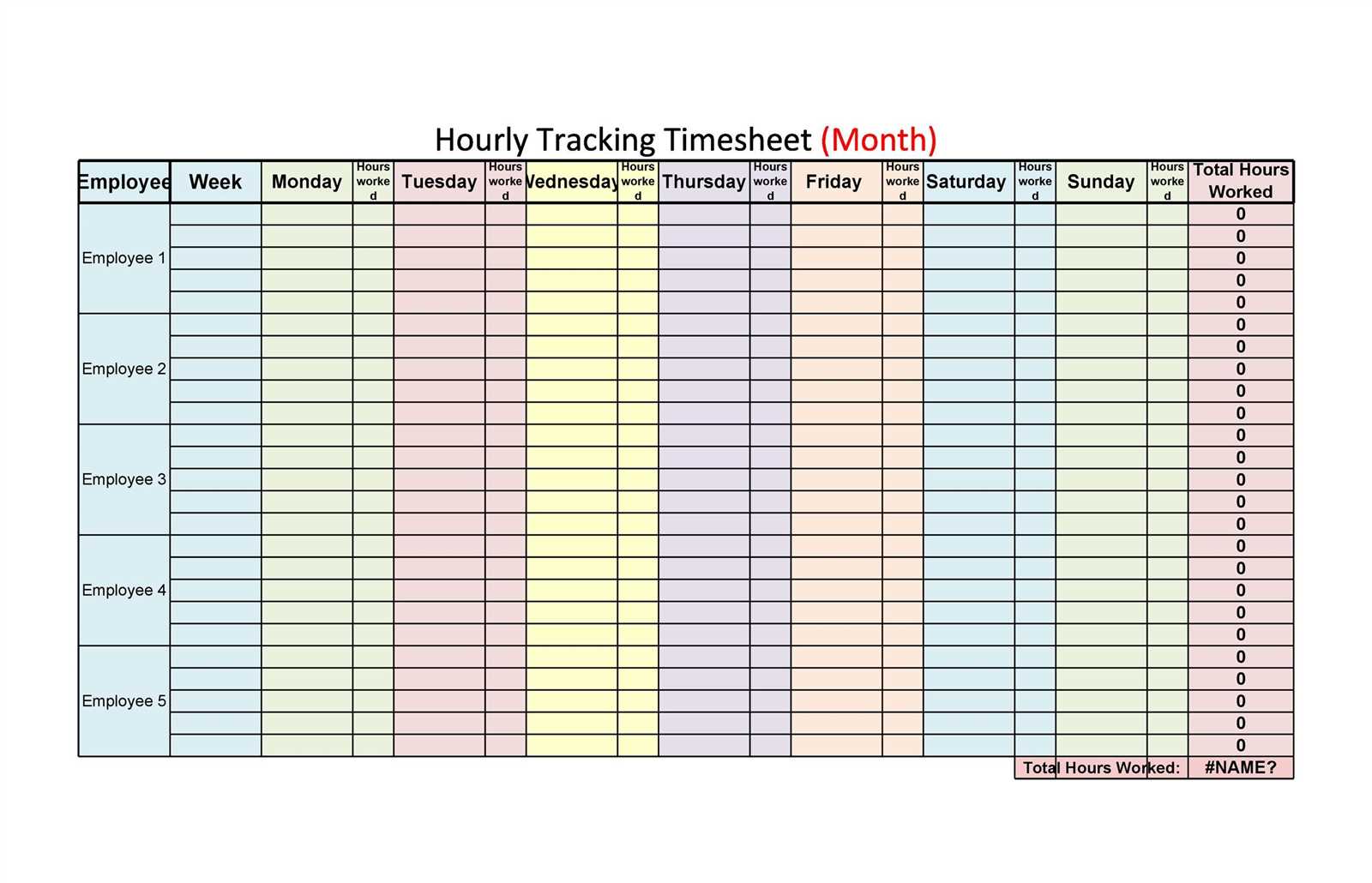 week calendar with hours template