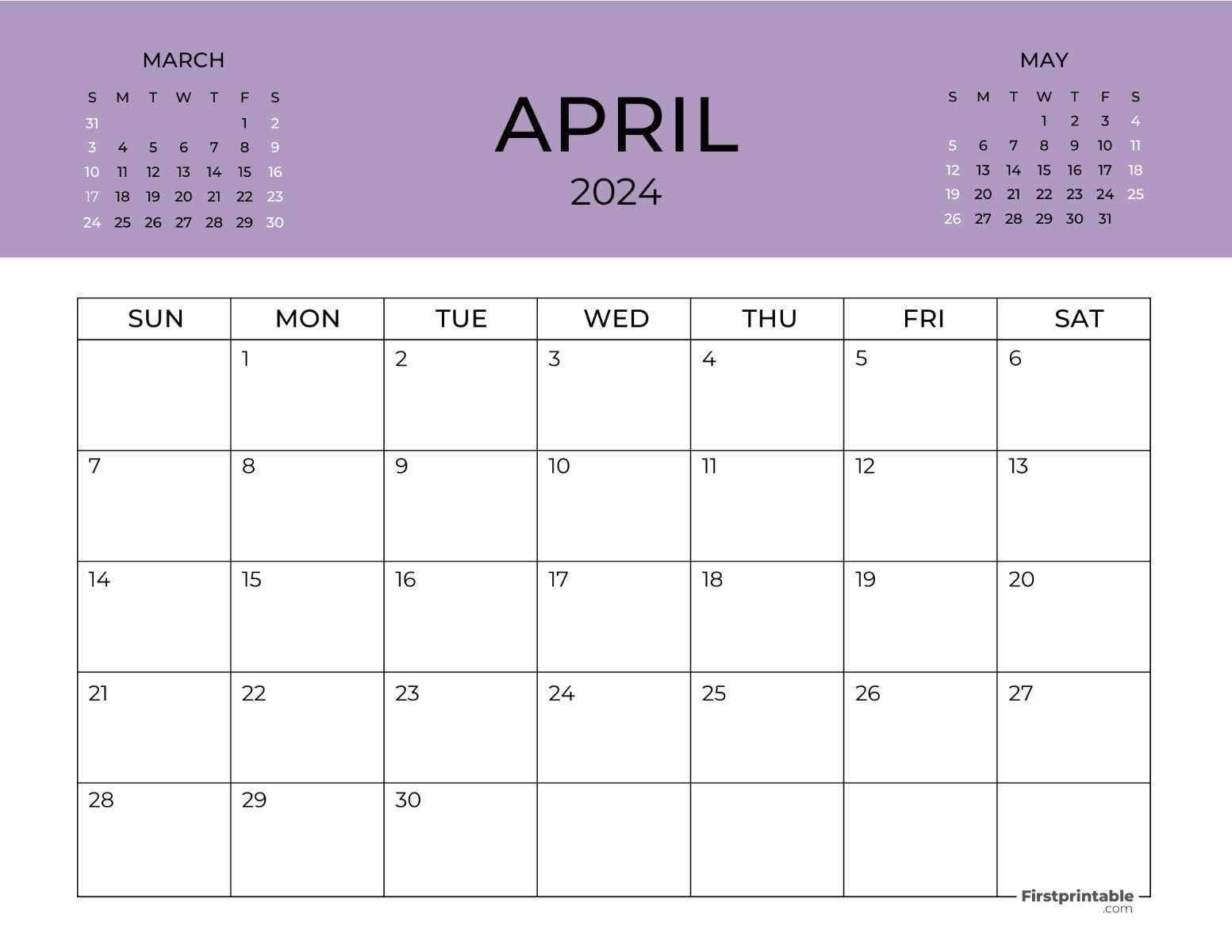 printable april calendar template