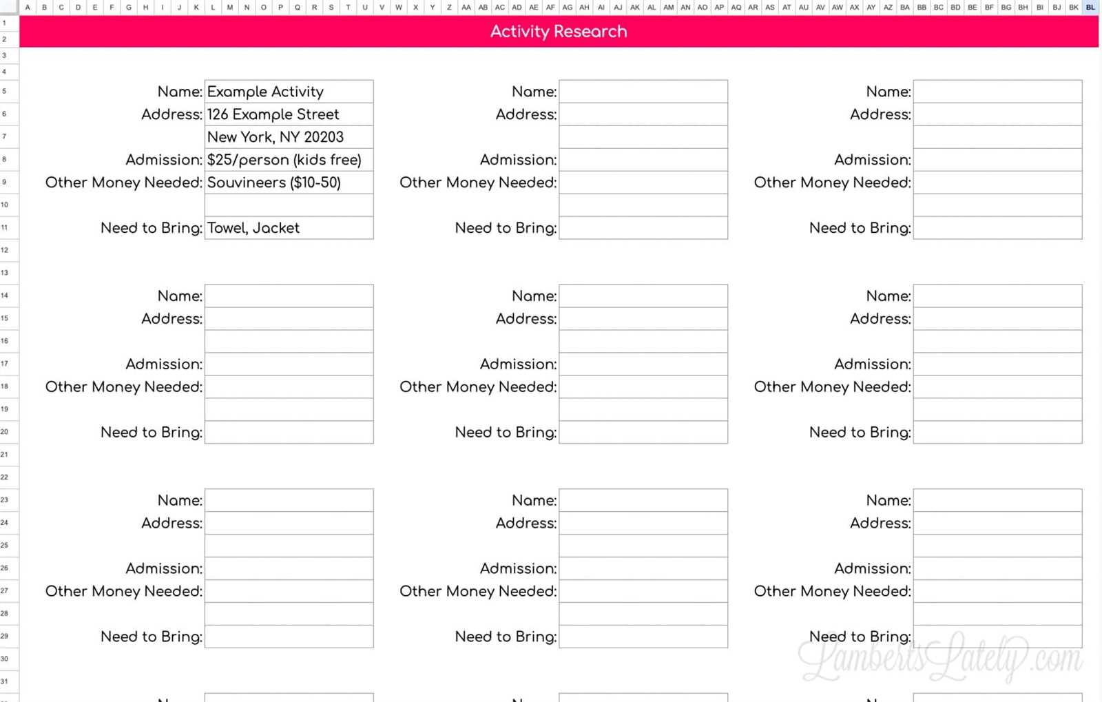 travel calendar template