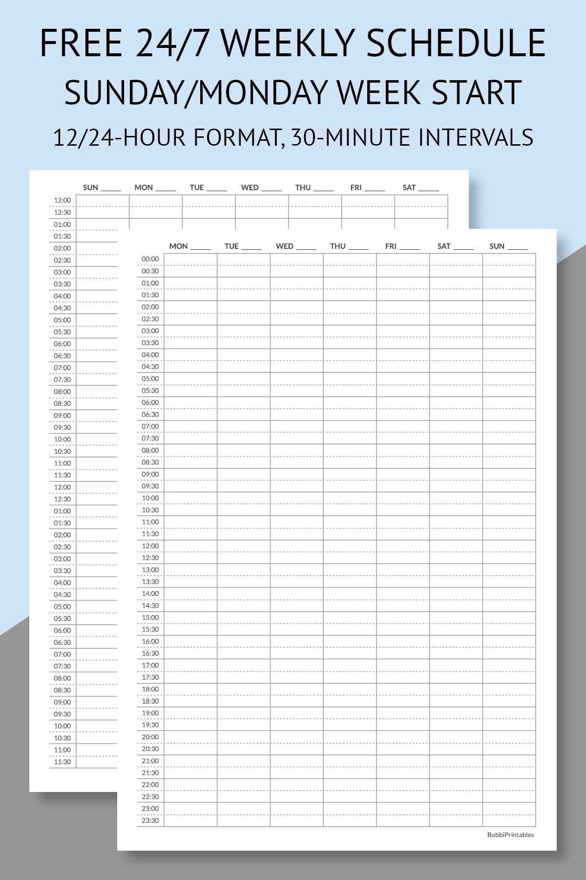 weekly calendar template 30 minute increments