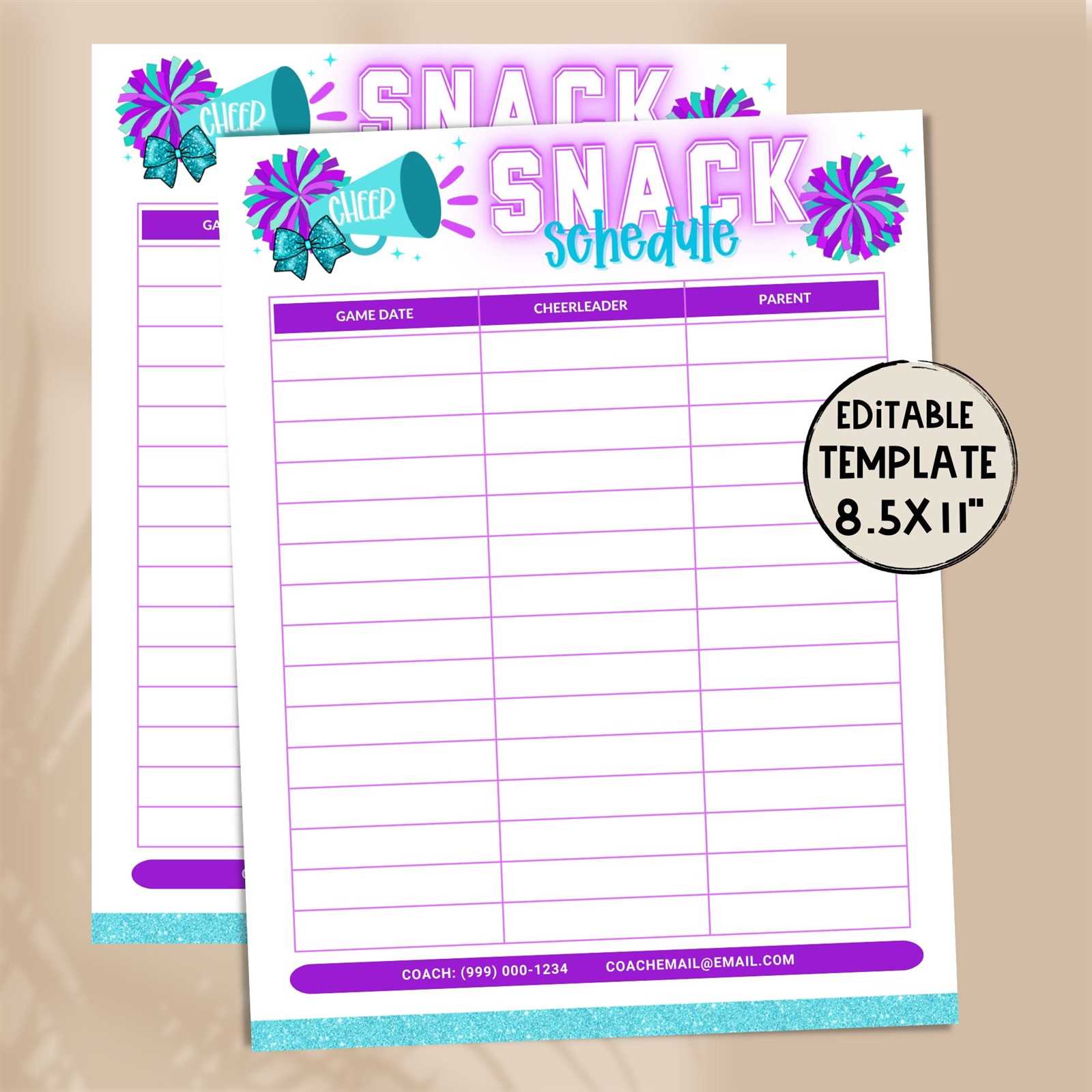 snack calendar template preschool