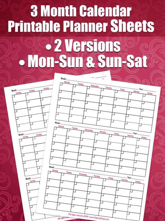 3 month planning calendar template