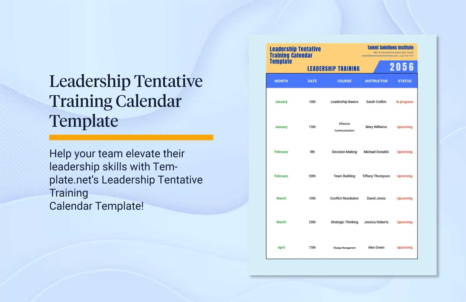 training calendar template ppt