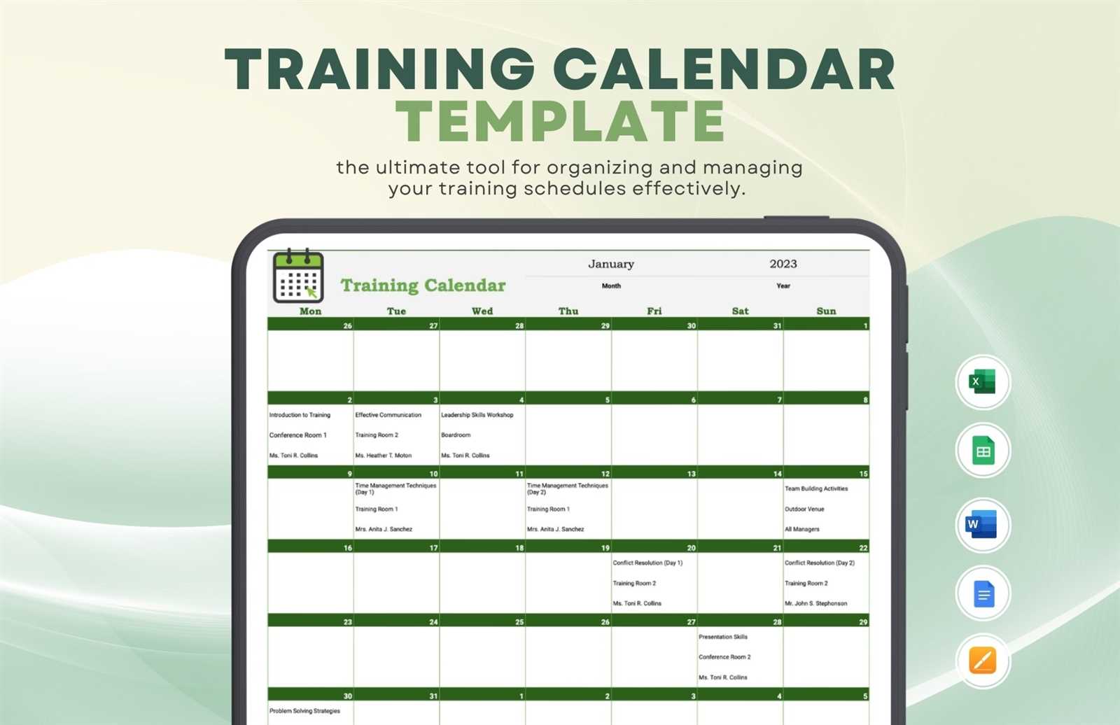 training calendar template xls