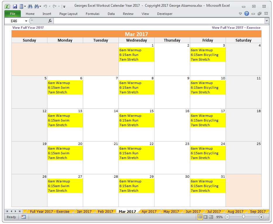 training calendar template xls