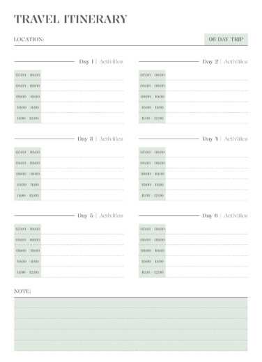 travel calendar template