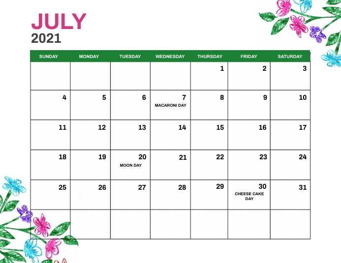 monthly calendar of events template