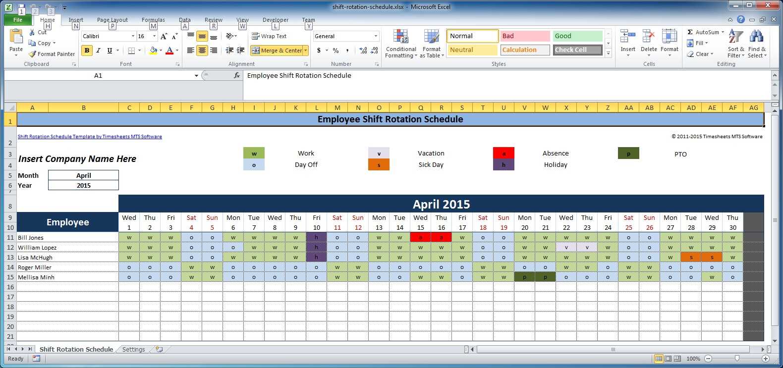 employee schedule calendar template