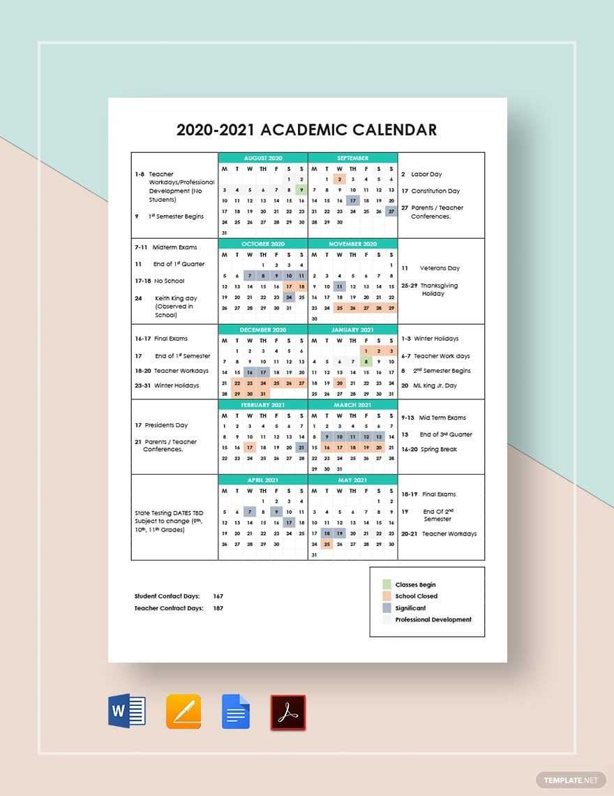 academic calendar template download