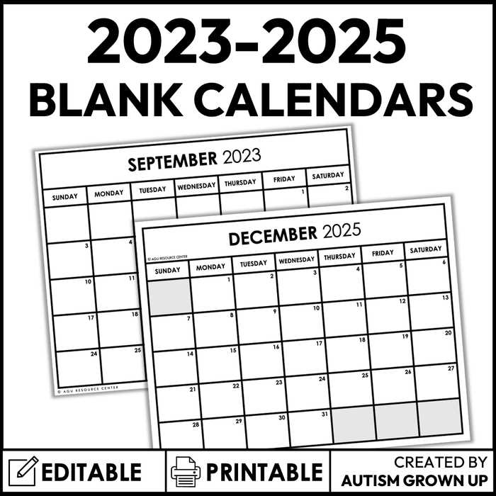 typable calendar template 2025