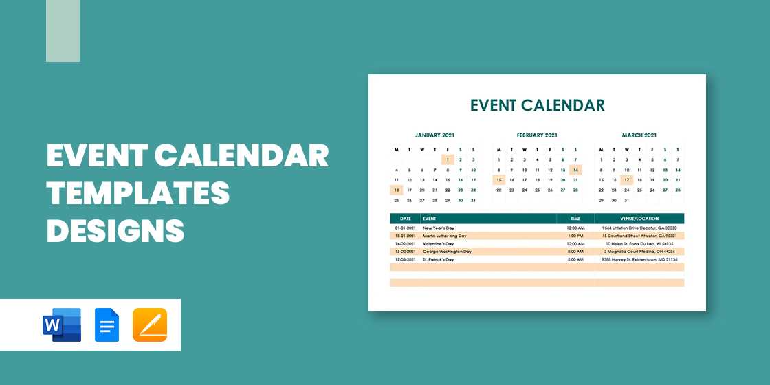 sample event calendar template