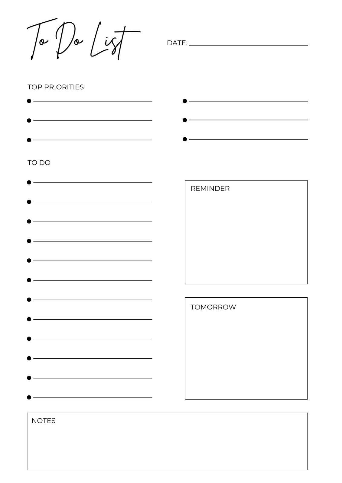 daily calendar to do list template