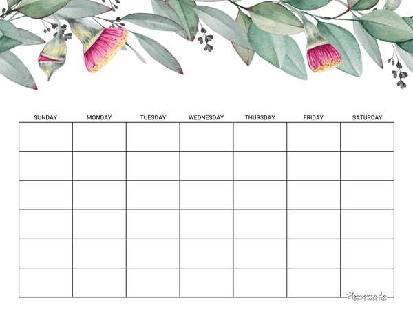 monthly calendar of activities template