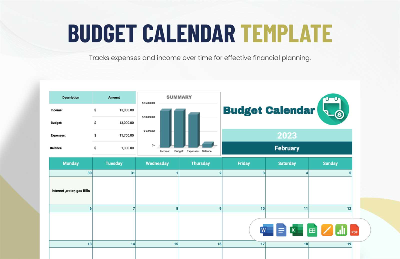 budget calendar template free