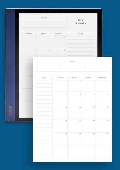 blank calendar template with notes