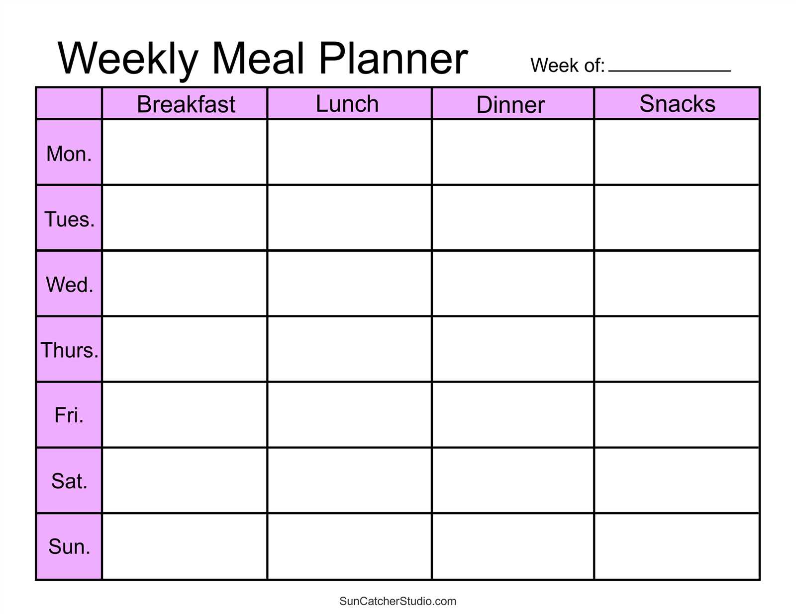 food calendar template free