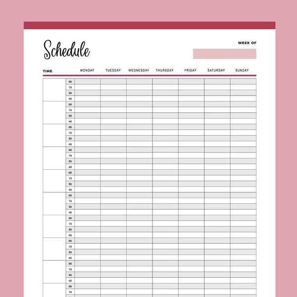 daily calendar 15 minute increments template