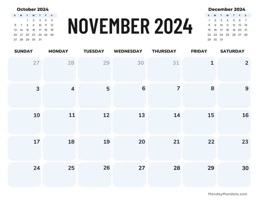 november and december calendar template