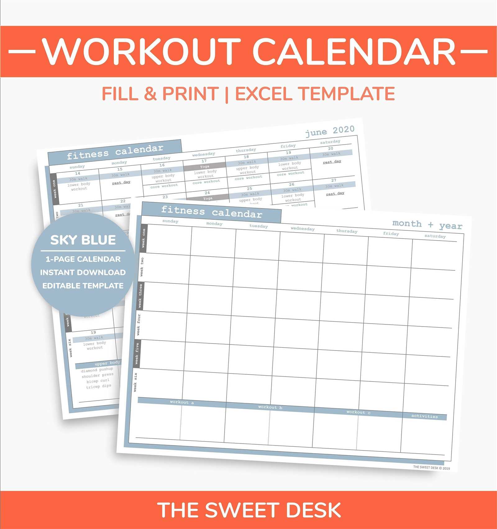 editable workout calendar template