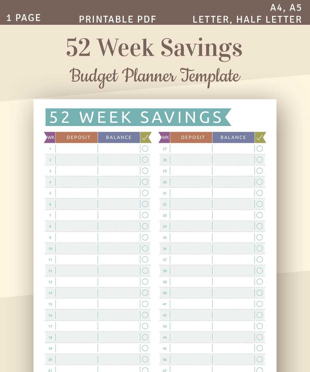 52 week calendar template