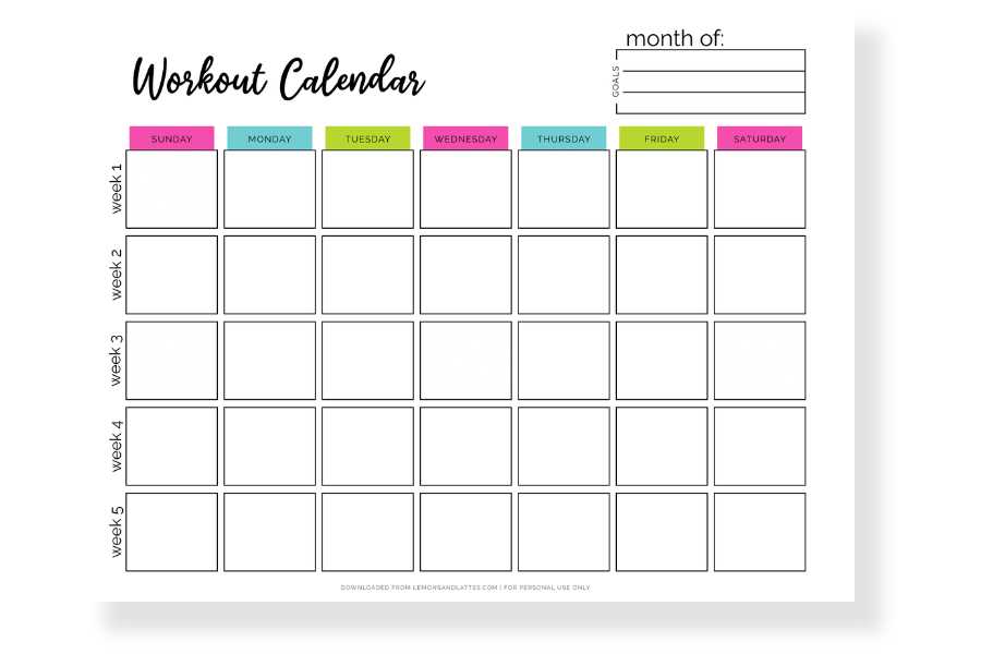 editable workout calendar template