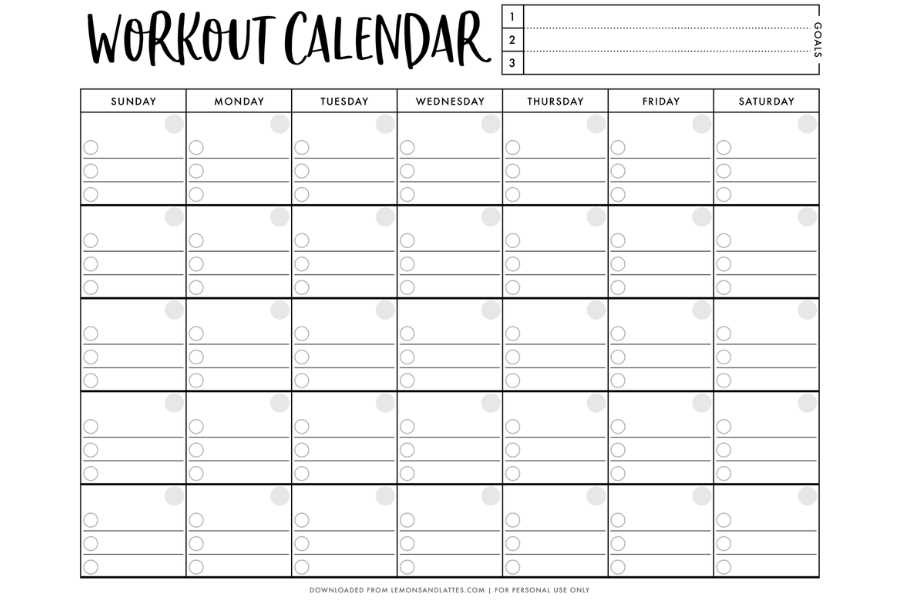 exercise calendar template