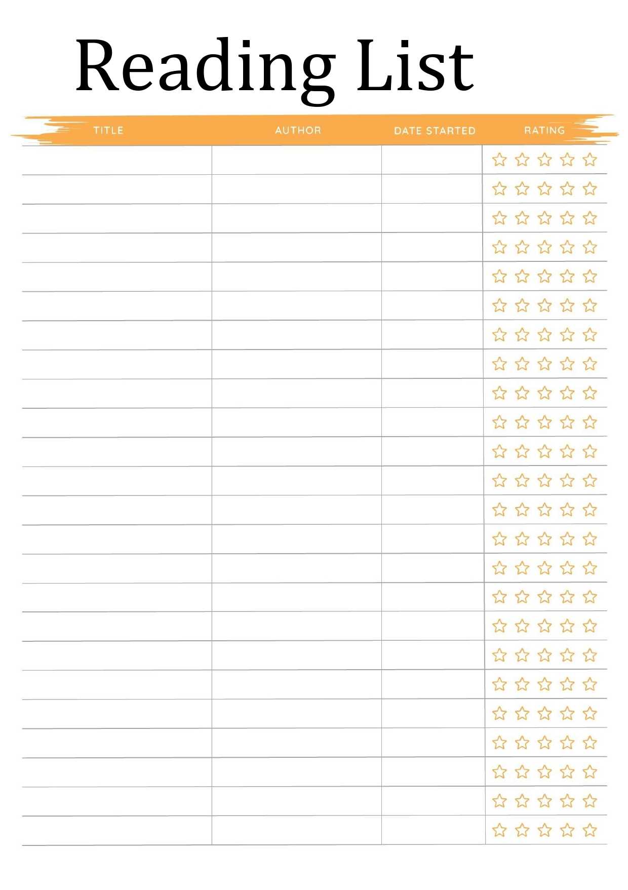 reading log calendar template