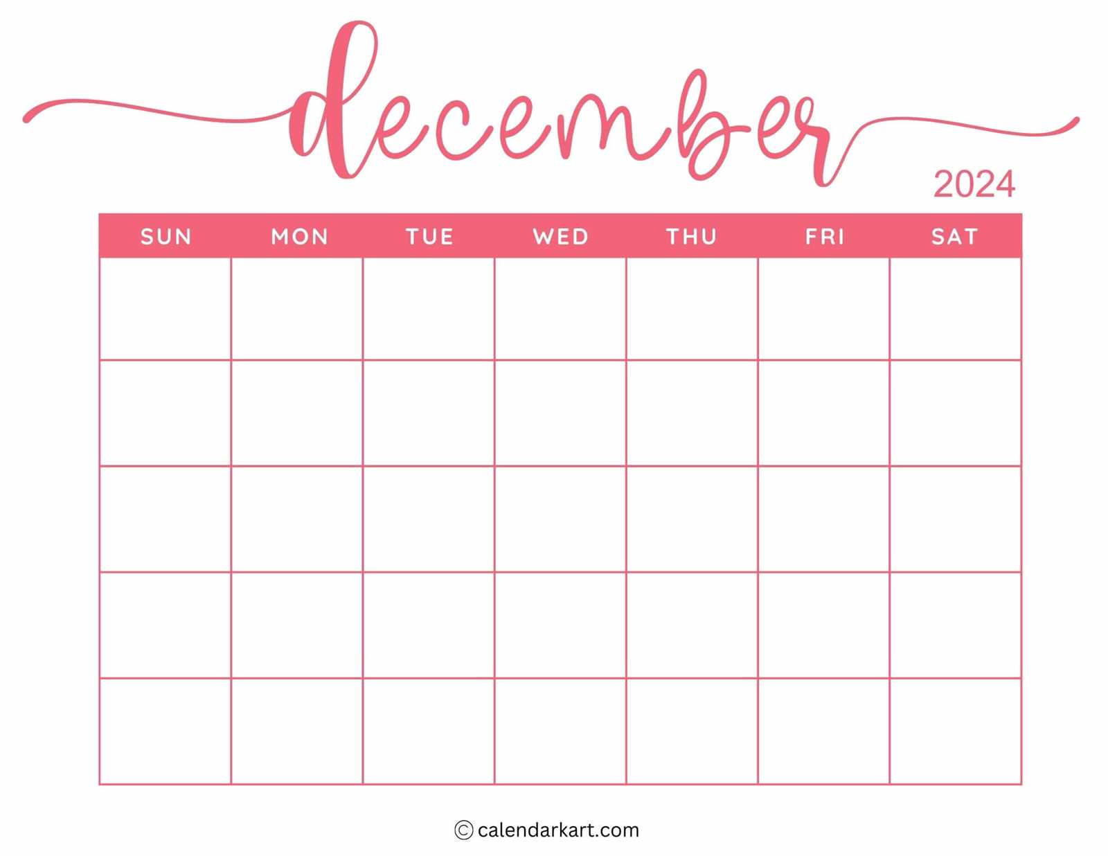 december calendar template printable