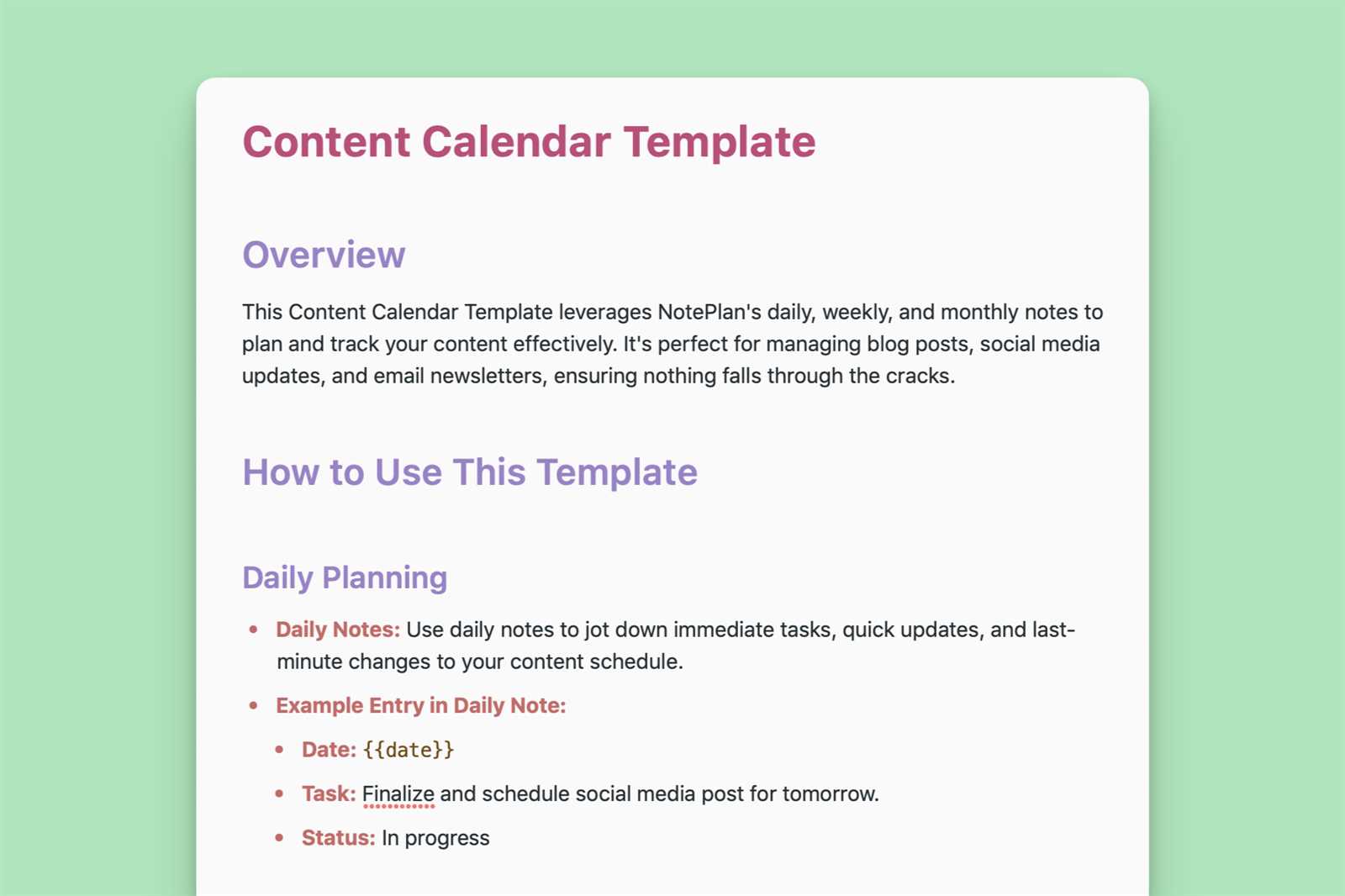 weekly content calendar template