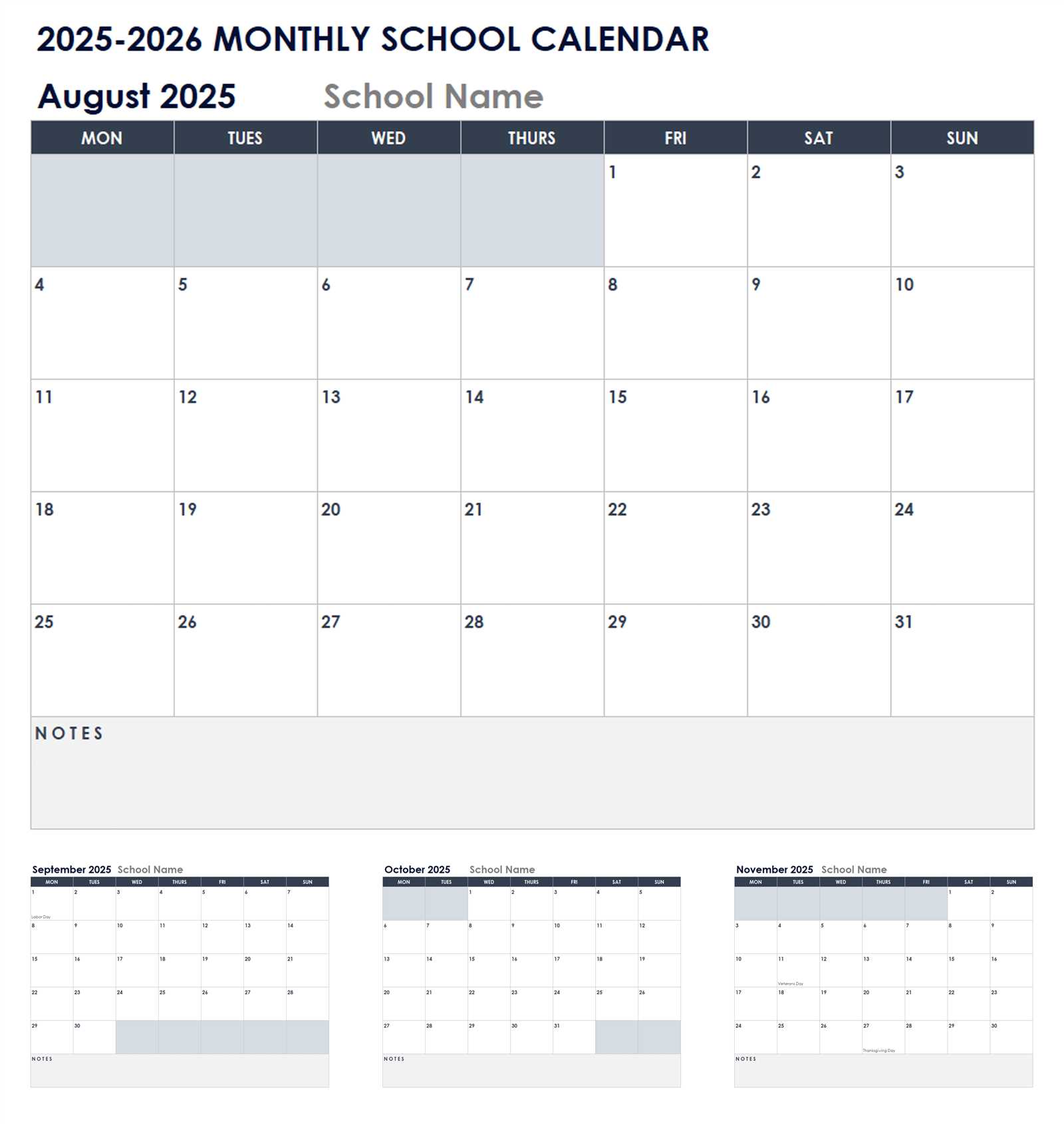 academic calendar template download