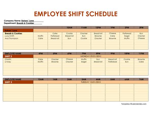 calendar template for scheduling employees