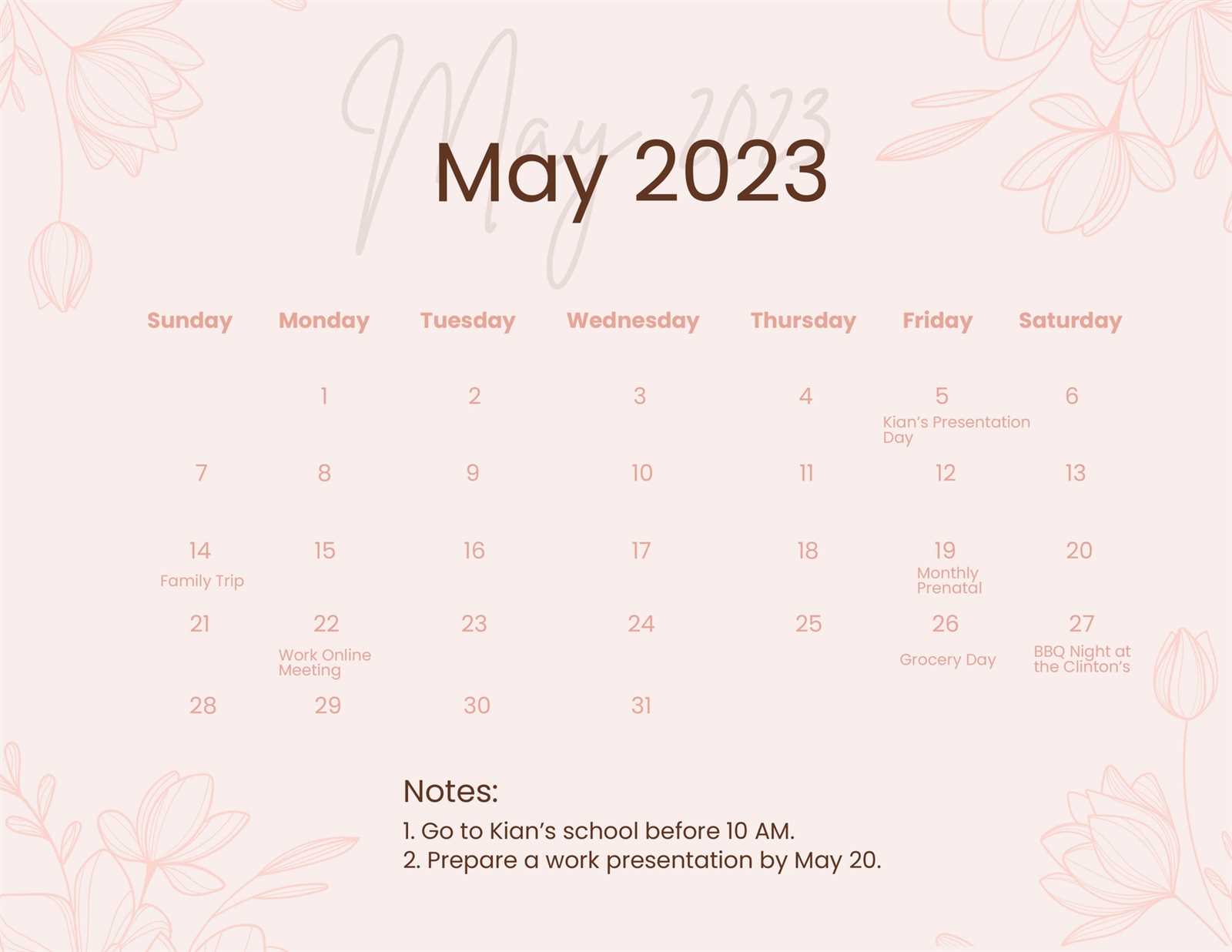 floral calendar template