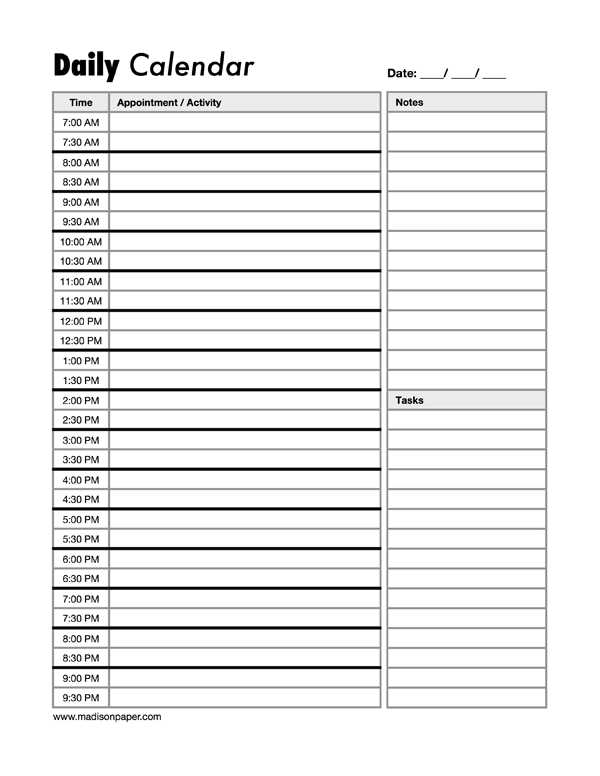 30 day template calendar