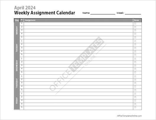 calendar assignment template