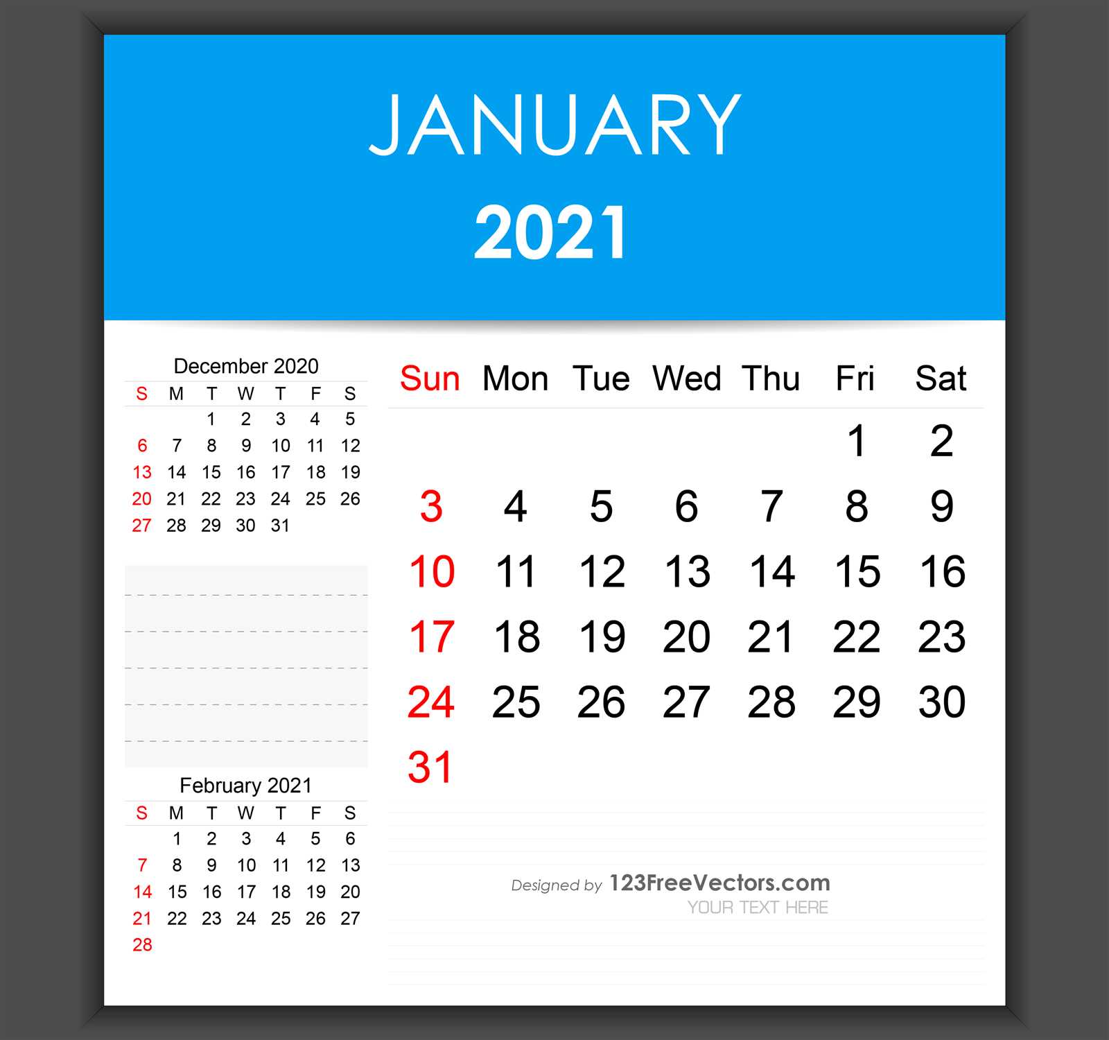 free january calendar template