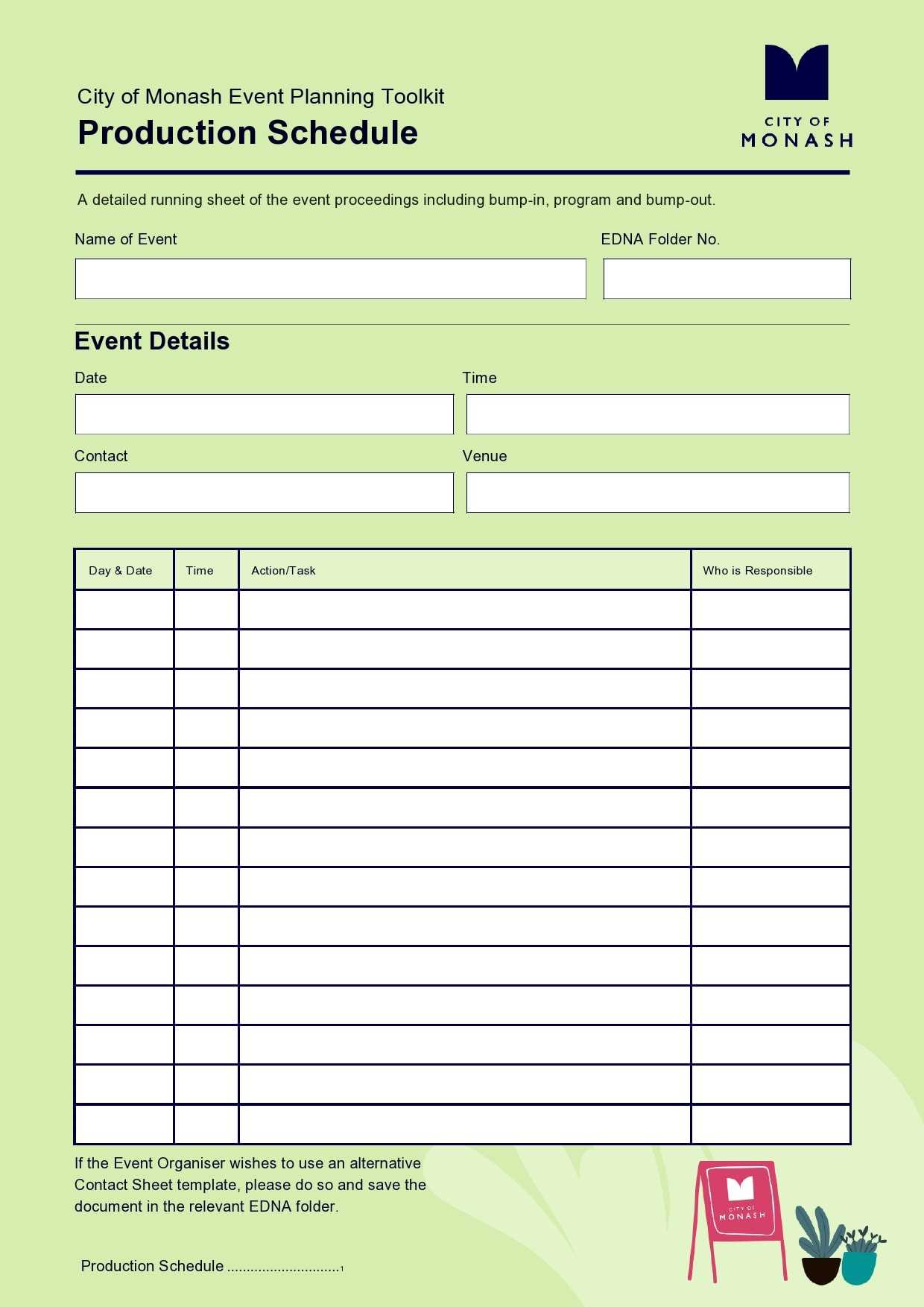 production schedule calendar template