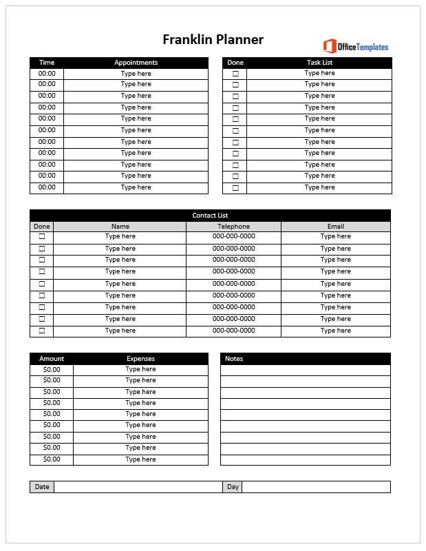 covey calendar template