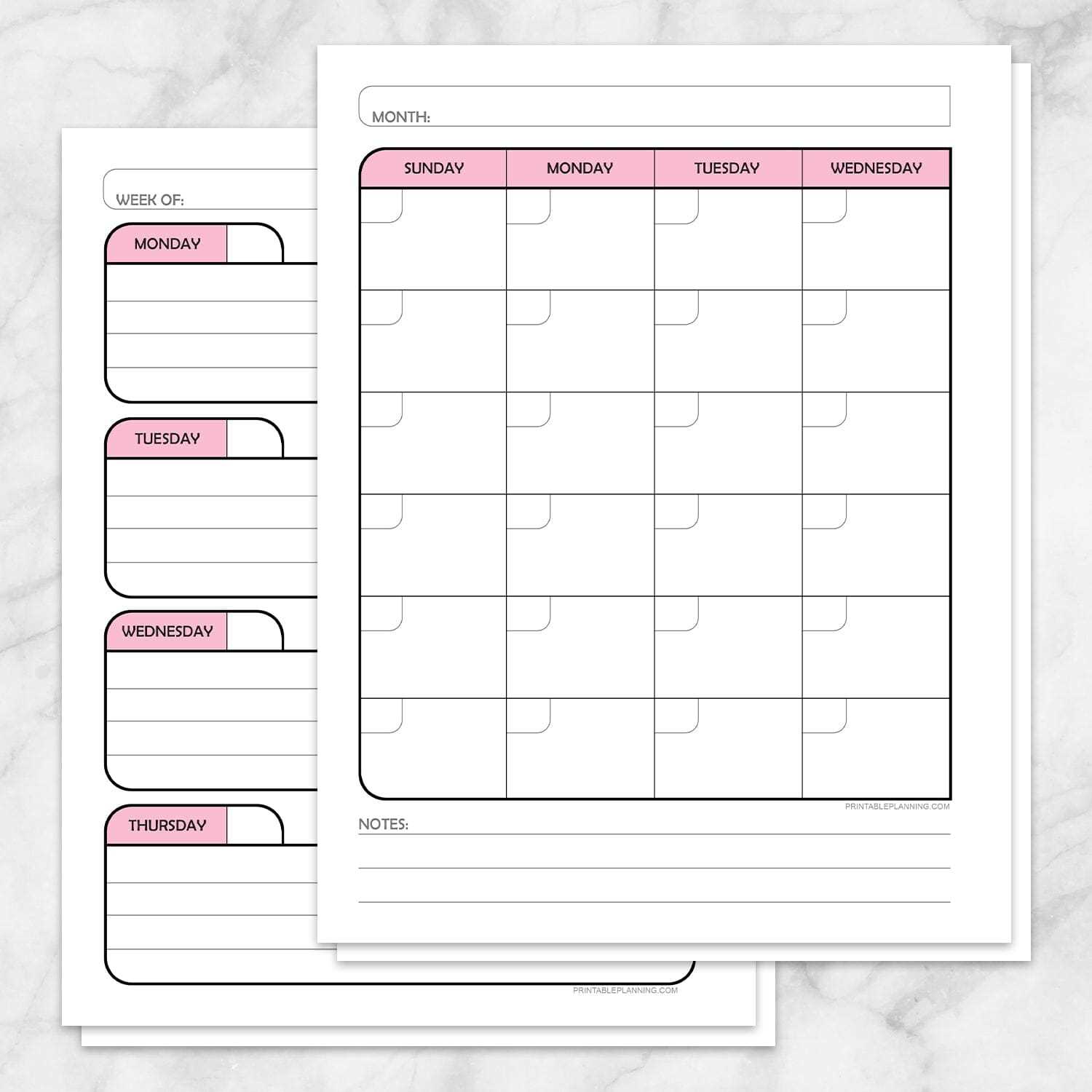 monthly and weekly calendar template