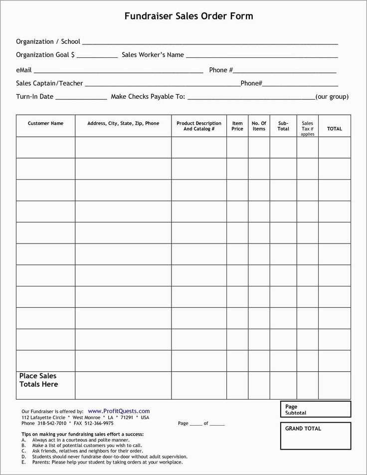 calendar order form template