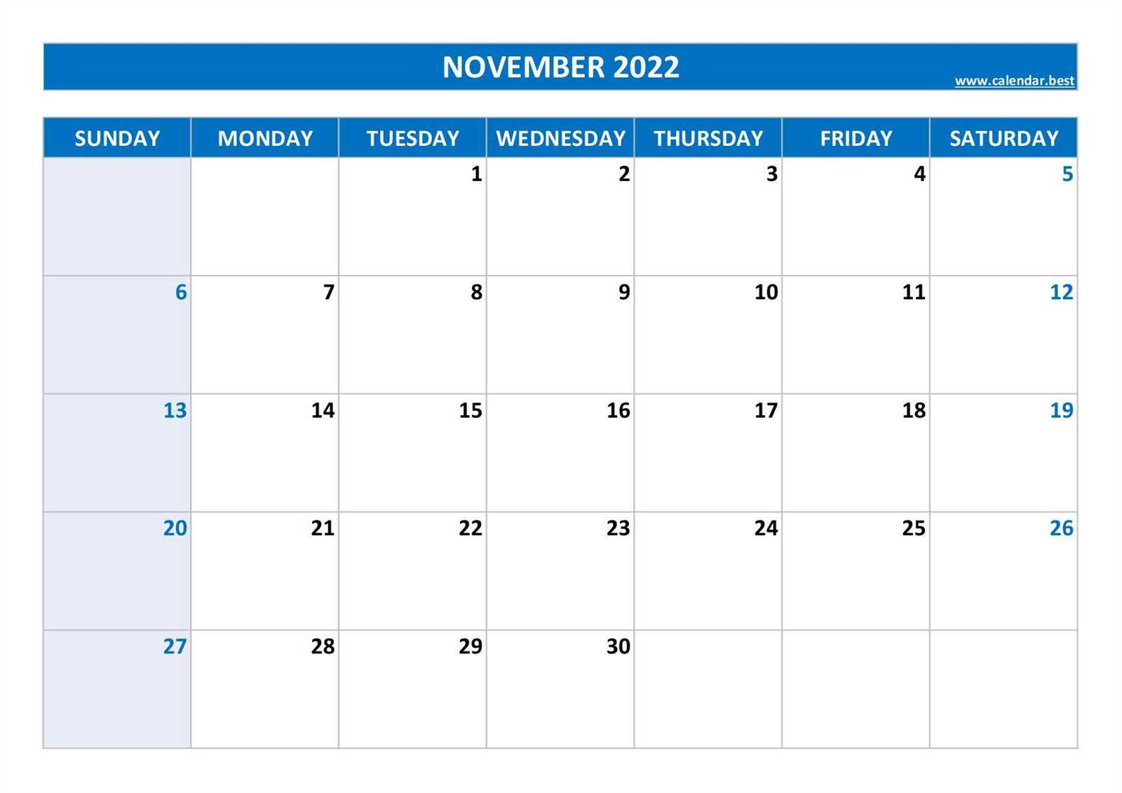 blank calendar template november