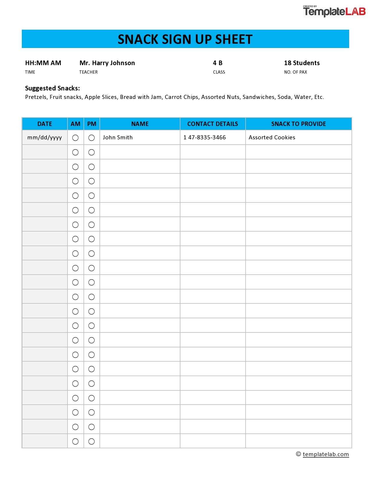 sign up sheet calendar template