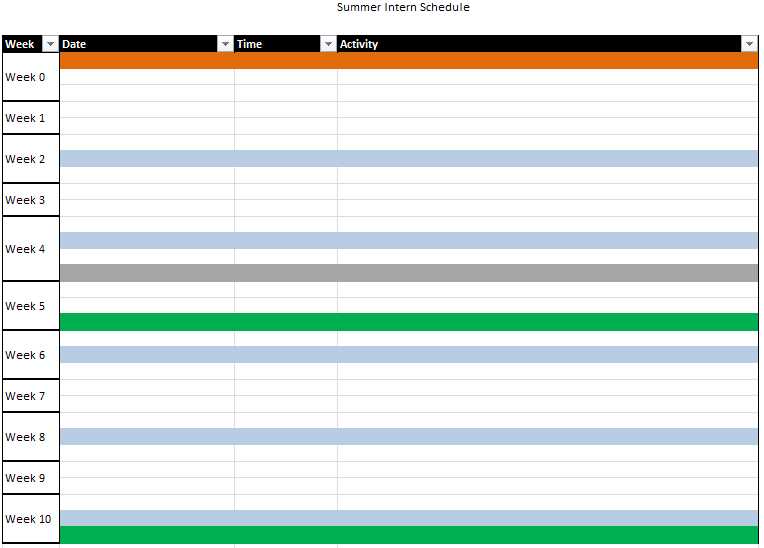 internship calendar template