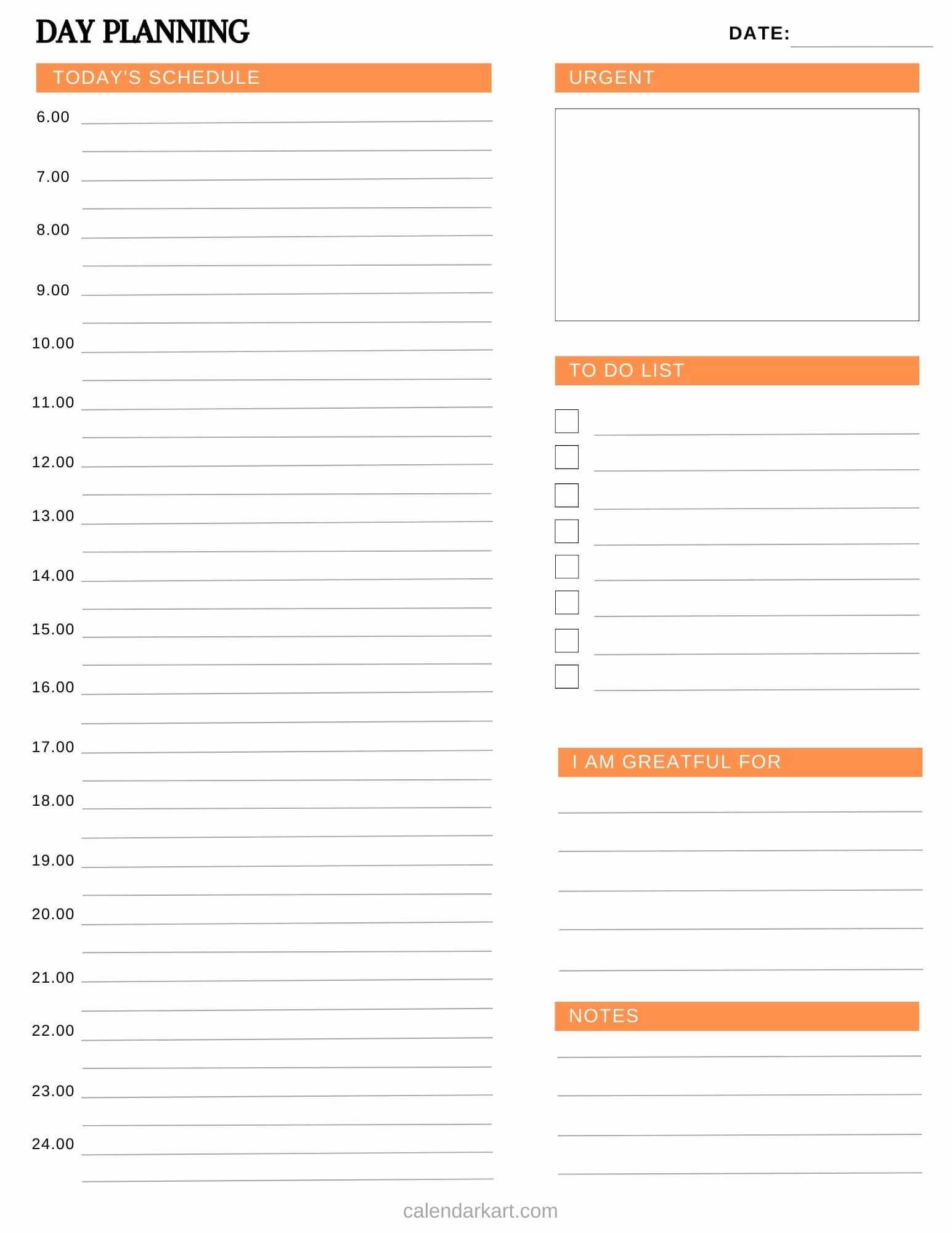 daily calendar template printable