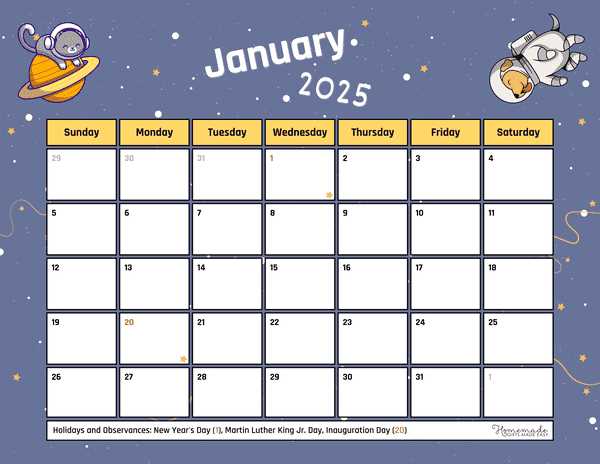 january 2025 calendar template free