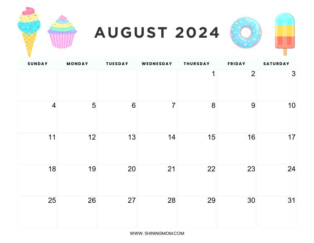 free august calendar template