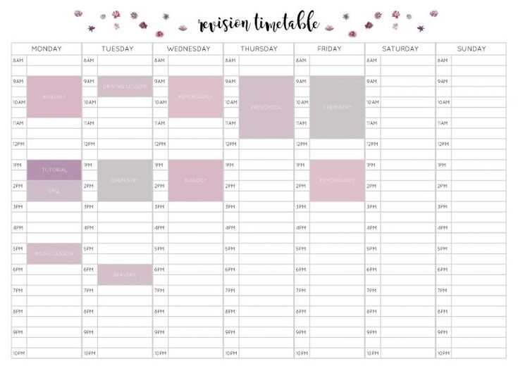 revision calendar template