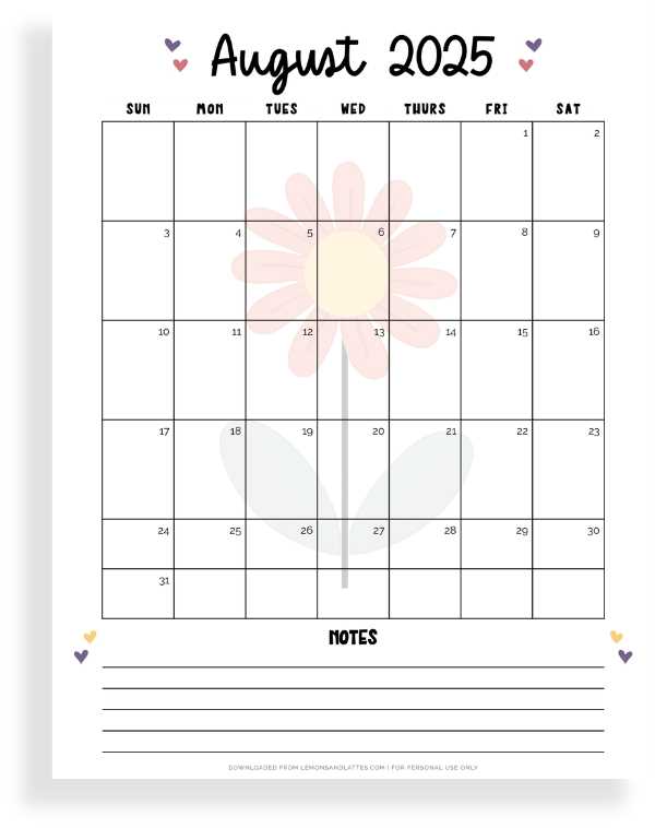 august 2025 template calendar