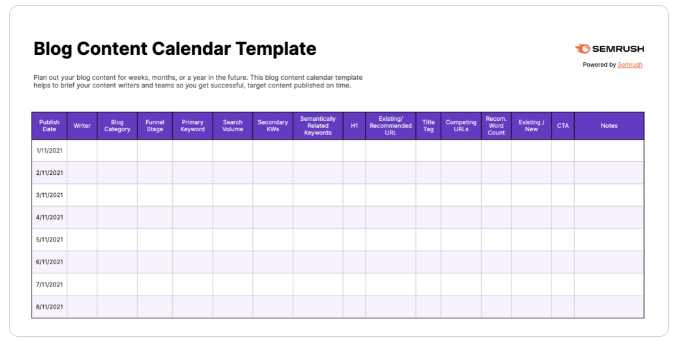 weekly content calendar template