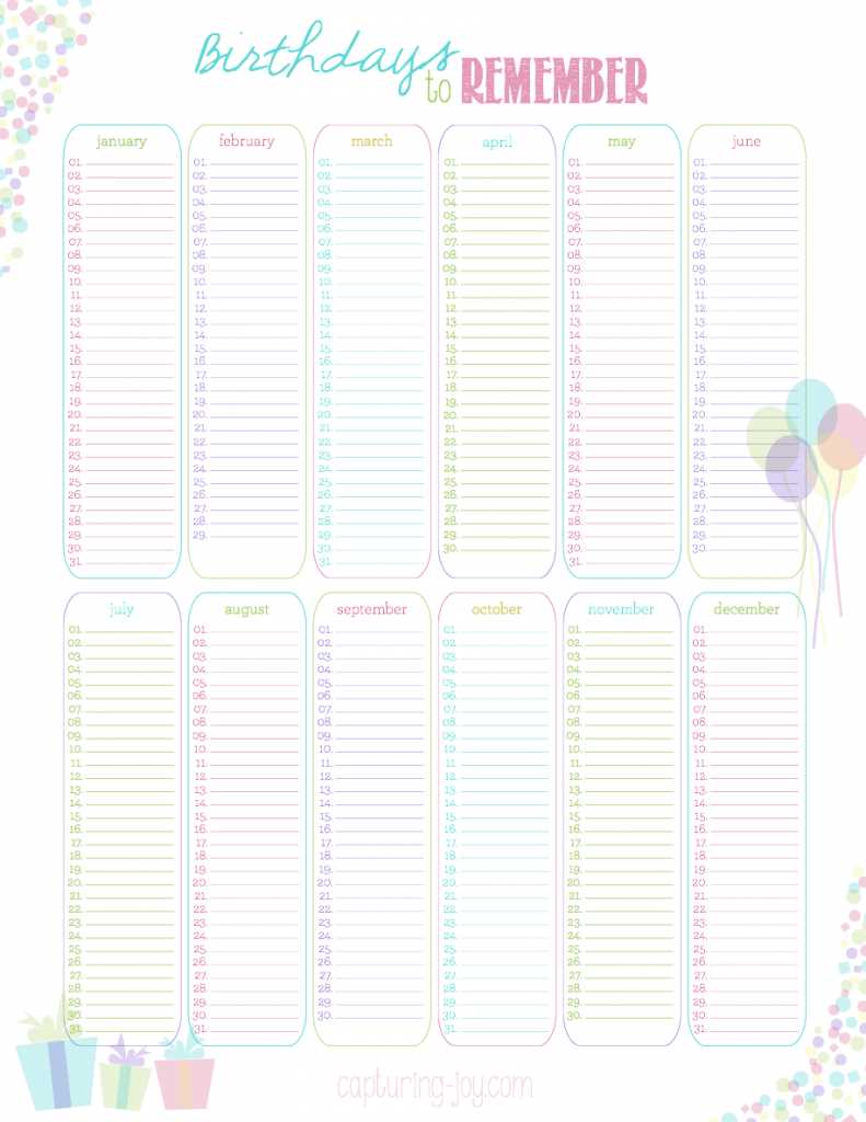 dates to remember calendar template