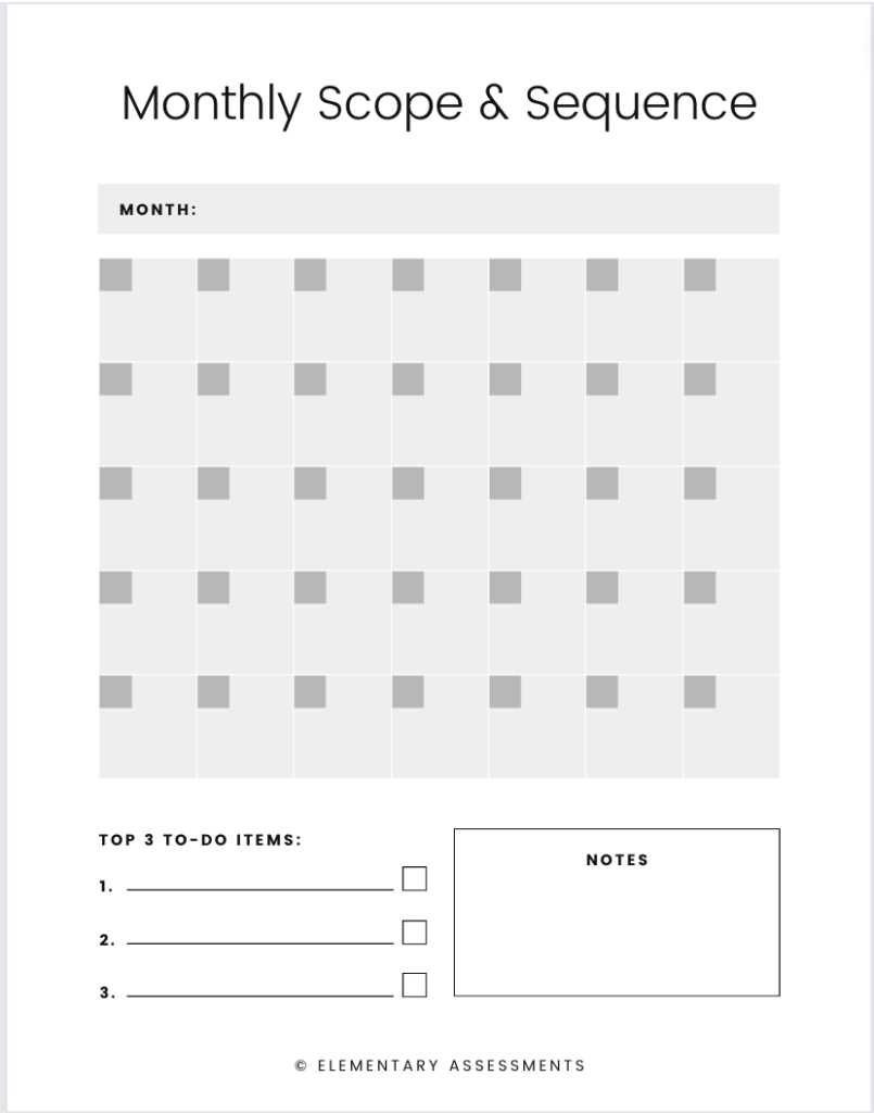 scope and sequence calendar template